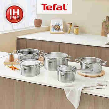 TEFAL(테팔) 테팔 인덕션 스테인리스 스틸 노르디카 5종(편수16+양수18+양수20+찜기24+곰솥24)+드브르베 선물세트 | S.I.VILLAGE (에스아이빌리지)