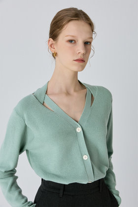 KUME(쿠메) [11월중순입고] Twisted Neck Superfine Merino Wool Cardigan, Mint | S.I.VILLAGE (에스아이빌리지)