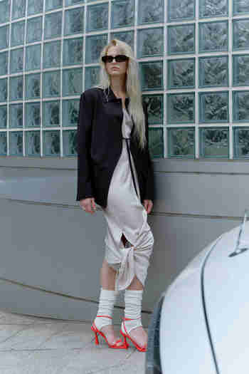 L`H.A.S(르하스) SATIN FLOW HALF DRESS_LIGHT BEIGE | S.I.VILLAGE (에스아이빌리지)