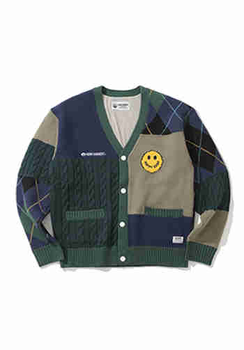 HORN GARMENT(혼가먼트) M CL SMILE LOGO POINT MULTI PATTERN COLOR BLOCK KNIT CARDIGAN HQ3CB04M | S.I.VILLAGE (에스아이빌리지)