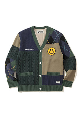 HORN GARMENT(혼가먼트) W CL SMILE LOGO POINT MULTI PATTERN COLOR BLOCK KNIT CARDIGAN HQ3CB90F | S.I.VILLAGE (에스아이빌리지)