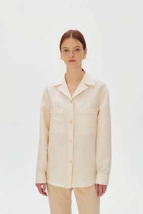 KUME(쿠메) Relaxed Crinkled Open Collar blouse, Ivory | S.I.VILLAGE (에스아이빌리지)