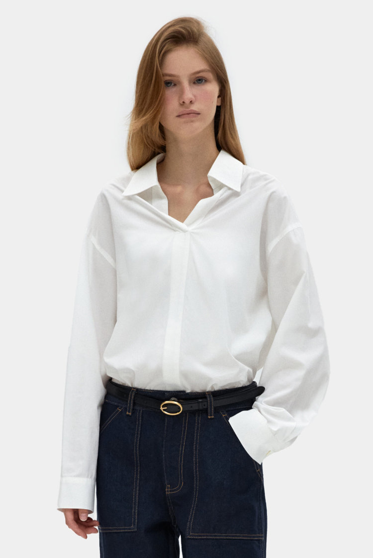 v neck collar shirts - white