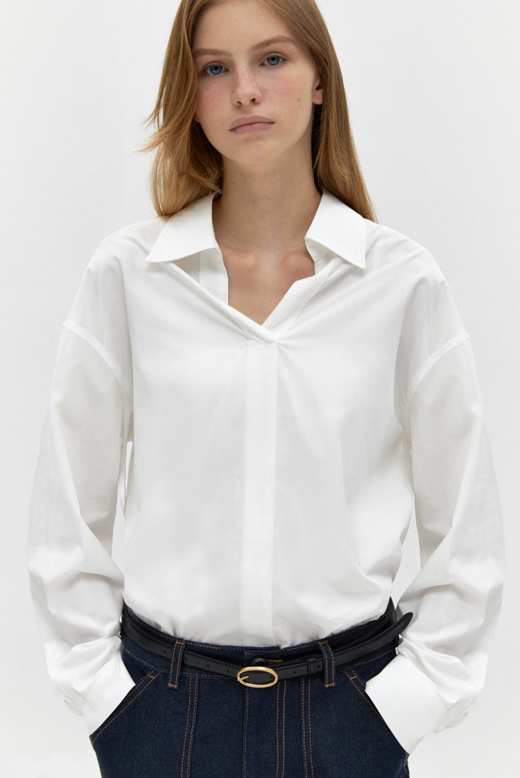 v neck collar shirts - white