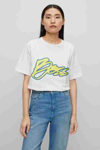 BOSS(보스) [공식] [보스] 여성 로고 자수 코튼 반팔 티셔츠 50483817_100 | S.I.VILLAGE (에스아이빌리지)