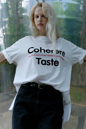 L`H.A.S(르하스) Coherent Taste SLOGAN T-SHIRT_WHITE | S.I.VILLAGE (에스아이빌리지)