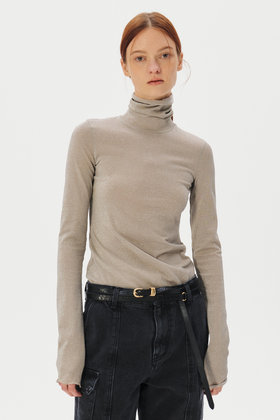 KUME(쿠메) Metalic Sheer Long Sleeves T-shirt, Silver | S.I.VILLAGE (에스아이빌리지)