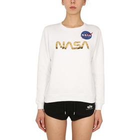 ALPHA INDUSTRIES(알파인더스트리) 알파인더스트리 여성 화이트 NASA 스웨트셔츠 198037_438 | S.I.VILLAGE (에스아이빌리지)