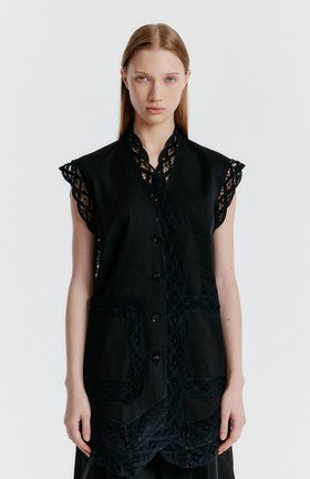 EENK(잉크) YONITA Lace-trim Vest - Black | S.I.VILLAGE (에스아이빌리지)