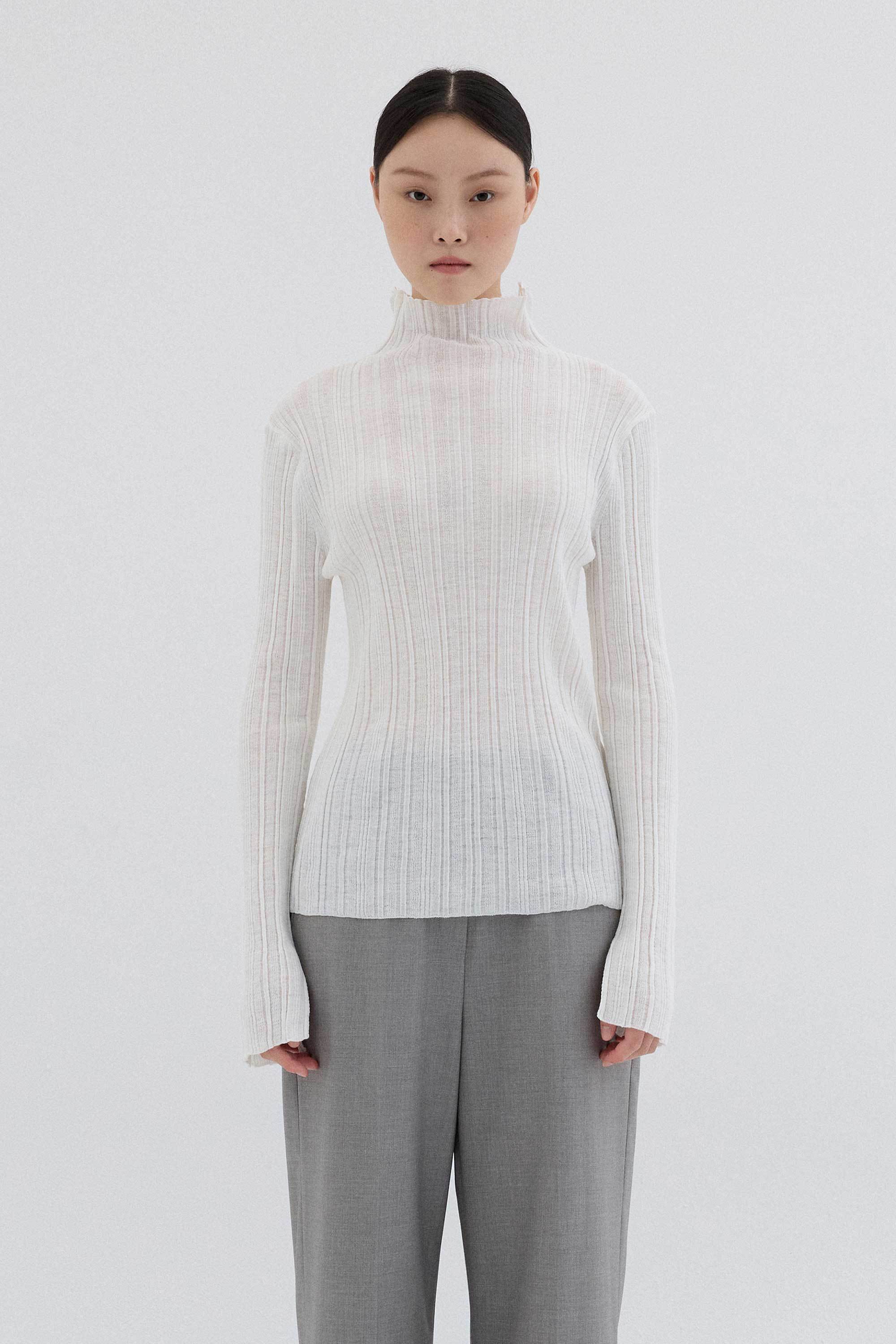 HIGH NECK RIB KINT TOP_OFF WHITE