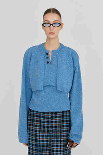 EENK(잉크) ZONNE Cropped Knit Cardigan - Blue | S.I.VILLAGE (에스아이빌리지)