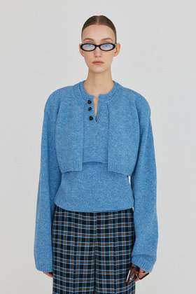 EENK(잉크) ZONNE Cropped Knit Cardigan - Blue | S.I.VILLAGE (에스아이빌리지)