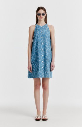 EENK(잉크) YVONNA Button-front Halterneck Dress - Blue | S.I.VILLAGE (에스아이빌리지)