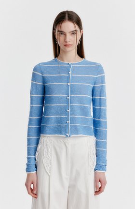 EENK(잉크) YOZO Jaquard Stripe Knit Cardigan - Sky Blue | S.I.VILLAGE (에스아이빌리지)