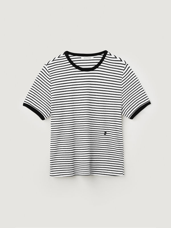 Ribbed binding B point T-shirt - Black stripe