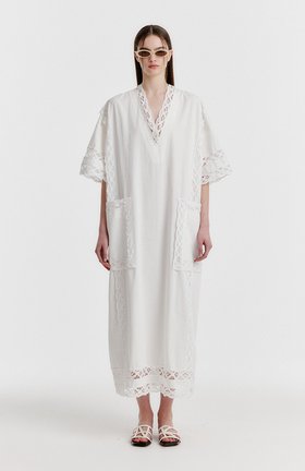EENK(잉크) YON Lace-trim Half-sleeve Dress - White | S.I.VILLAGE (에스아이빌리지)