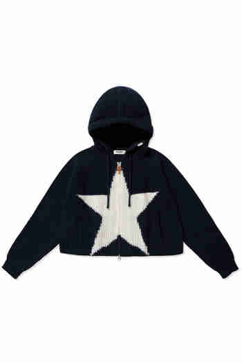 WRANGLER(랭글러) (W) Stars Jacquard Hoodie Sweater Cardigan Navy | S.I.VILLAGE (에스아이빌리지)