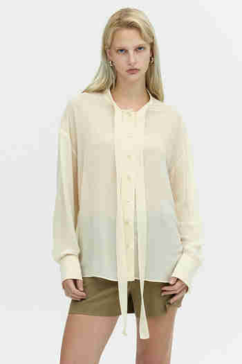 L`H.A.S(르하스) SHEER TIE BLOUSE_IVORY | S.I.VILLAGE (에스아이빌리지)