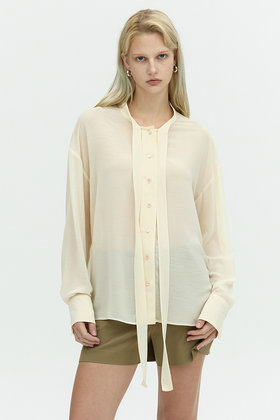 L`H.A.S(르하스) SHEER TIE BLOUSE_IVORY | S.I.VILLAGE (에스아이빌리지)